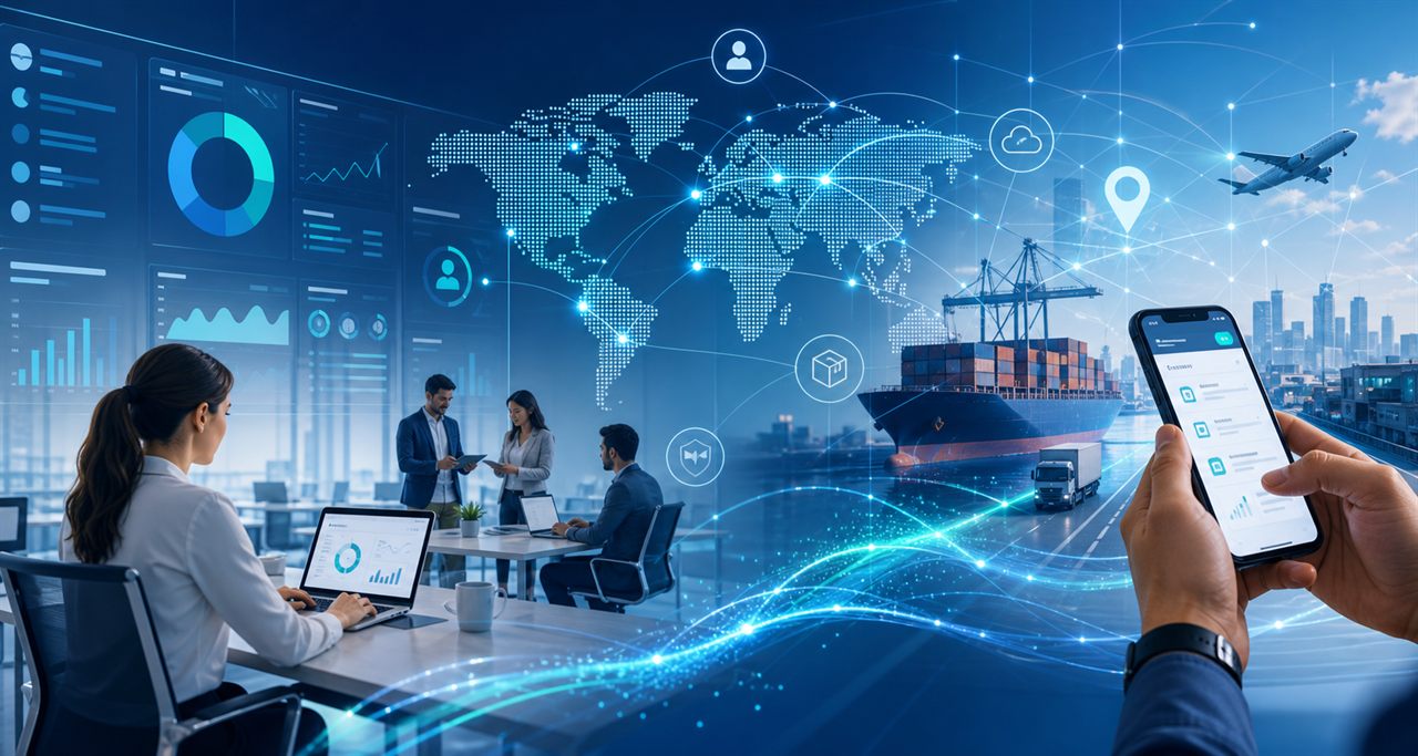 Digital operations dashboard and business collaboration scene